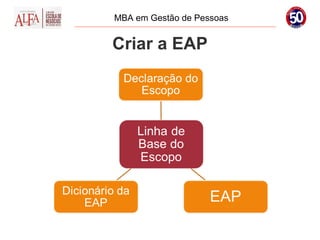 MBA em Gestão de Pessoas


Criar a EAP
 