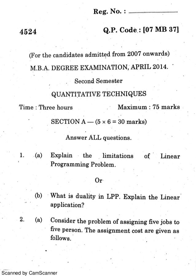 QUANTITATIVE TECHNIQUES QUESTION PAPER Mba Apl 14 quantitative-techniques-question-paper-mba-apl-14