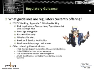 Regulatory Guidance23What guidelines are regulators currently offering?FFIEC E-Banking, Appendix E: Wireless Banking