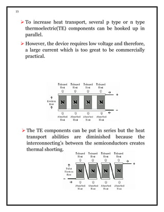 15
 To increase heat transport, several p type or n type
thermoelectric(TE) components can be hooked up in
parallel.
 Ho...
