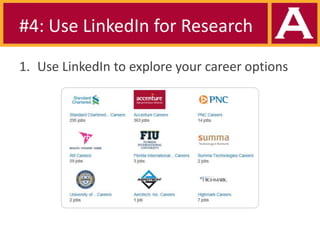 #4: Use LinkedIn for Research
1. Use LinkedIn to explore your career options

 
