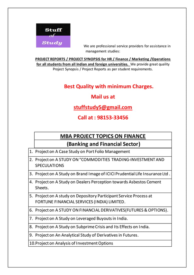 Mba finance project topics | PDF