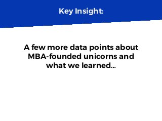 Key Insight:
A few more data points about
MBA-founded unicorns and
what we learned…
 