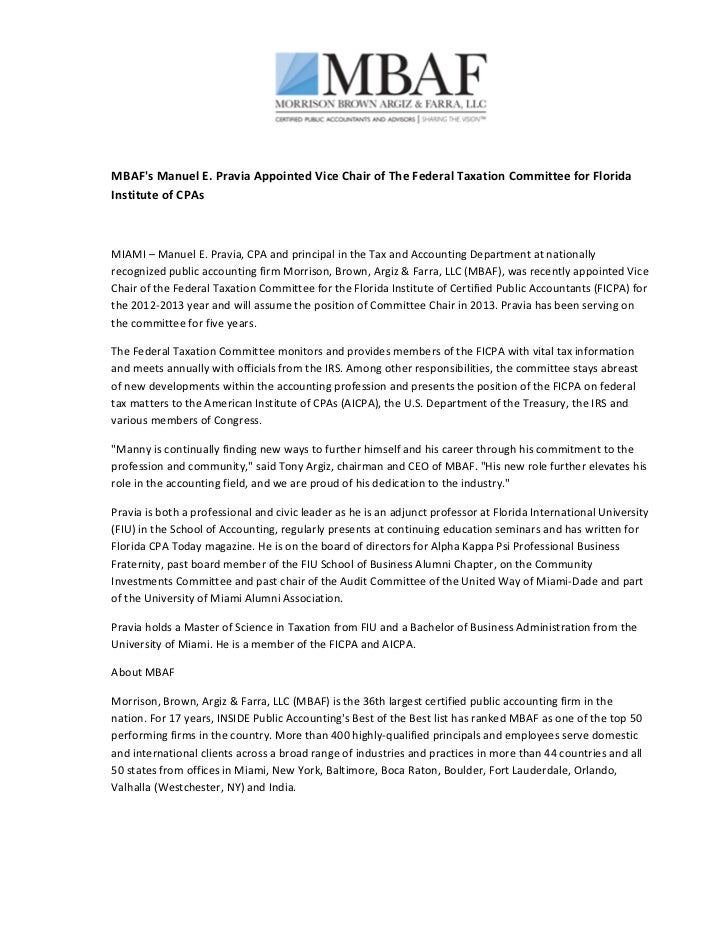 Mbaf S Manuel E Pravia Appointed Vice Chair Of The Federal