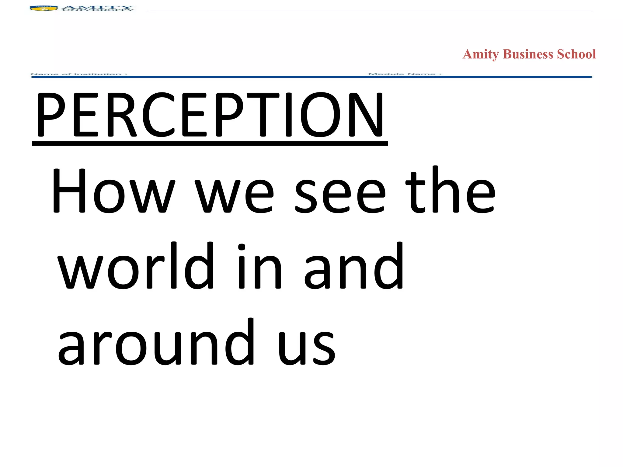 PERCEPTION How we see the world in and around us 