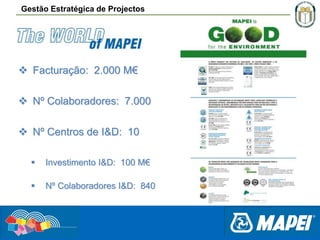 Gestão Estratégica de Projectos

 Facturação: 2.000 M€
 Nº Colaboradores: 7.000

 Nº Centros de I&D: 10


Investimento I&D: 100 M€



Nº Colaboradores I&D: 840

 