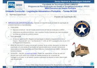 Legislação Aduaneira e Portuária - MBA EXECUTIVO EM GESTÃO PORTUÁRIA