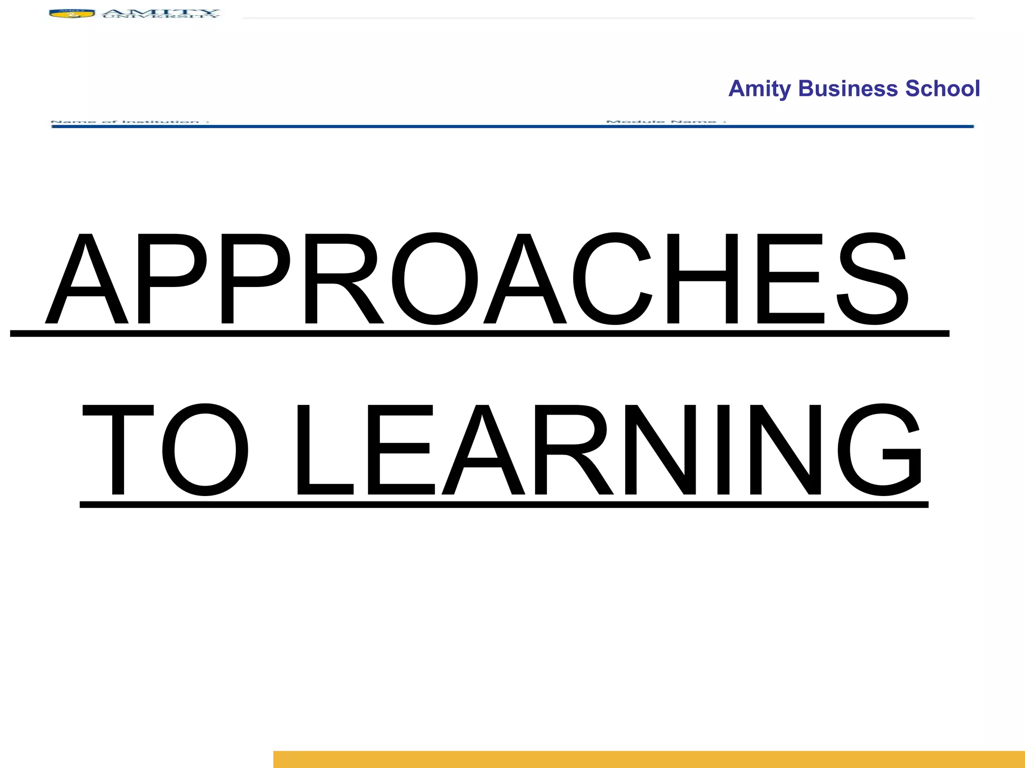 APPROACHES  TO LEARNING 