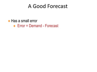 A Good Forecast
Has a small error
 Error = Demand - Forecast
 
