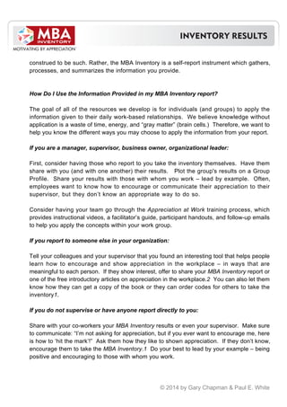 MBA (Managing by Appreciation) Inventory Results - 2014 | PDF