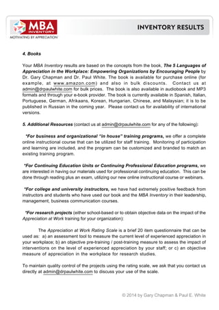 MBA (Managing by Appreciation) Inventory Results - 2014 | PDF