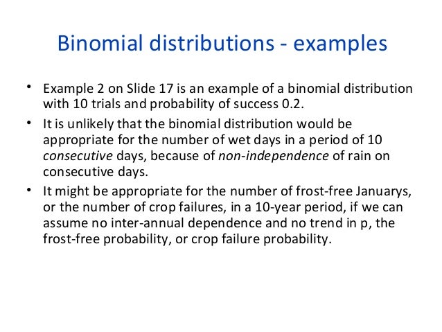 What are some examples of binomial distribution?