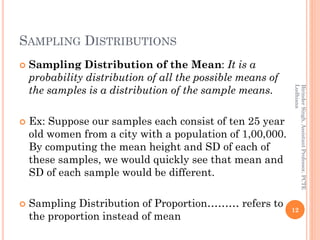 SAMPLING DISTRIBUTIONS
 Sampling Distribution of the Mean: It is a
probability distribution of all the possible means of
...