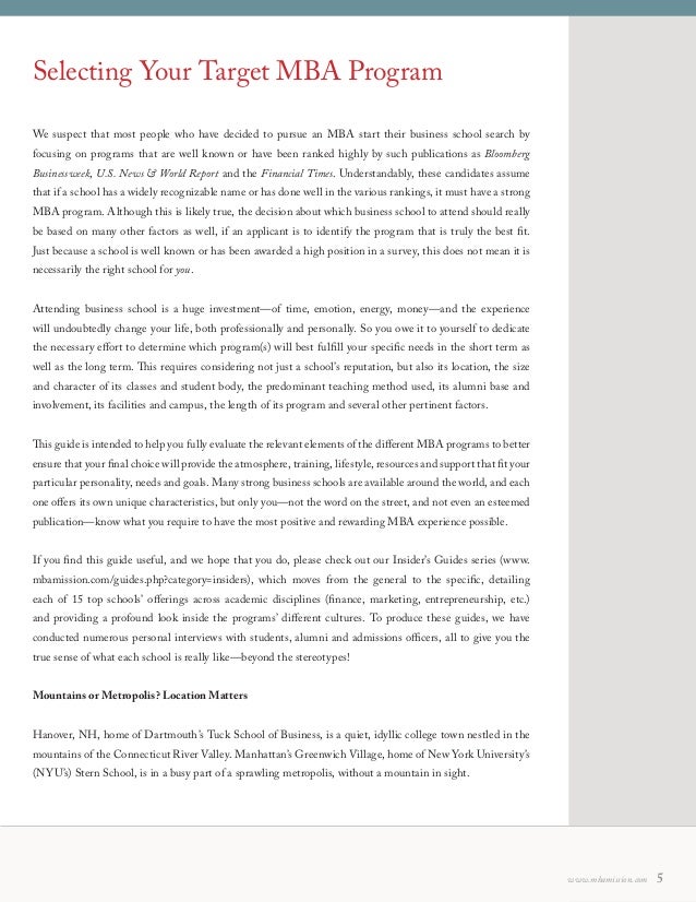 mba mission selecting your target mba program e book dartmouth tuck letter of recommendation