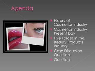History of Cosmetics Industry Cosmetics Industry Present Day Five Forces in the Beauty Products Industry Case Discussion Questions Questions 