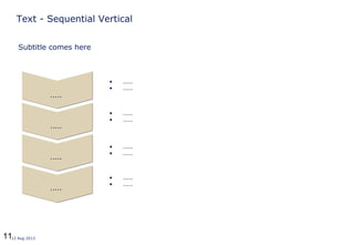 1112 Aug 2013
Text - Sequential Vertical
• .....
• .....
• .....
• .....
• .....
• .....
• .....
• .....
.....
.....
.....
.....
Subtitle comes here
 
