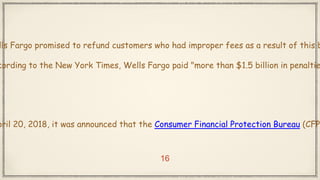 lls Fargo promised to refund customers who had improper fees as a result of this b
cording to the New York Times, Wells Fa...