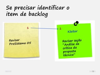 Se precisar identificar o
item de backlog
72
 