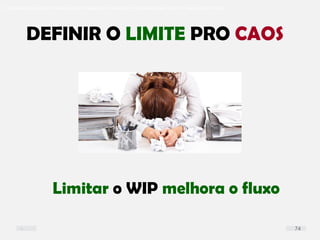 O problema mais comum não é que não chegamos à causa raiz; O problema mais comum é que nós Nem tente
DEFINIR O LIMITE PRO CAOS
Limitar o WIP melhora o fluxo
74
 