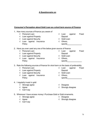 Questionare Finance gold loan as a short term finance | PDF