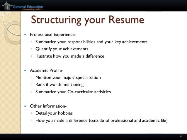summarize your professional achievement and personal interests 2 3