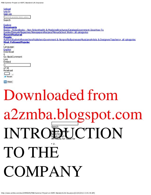 Lic Project Report For Mba mba summer project on hdfc standerd insurance Lic Project Report For Mba mba summer project on hdfc standerd insurance
