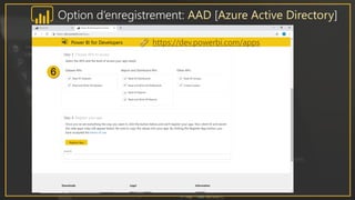 https://dev.powerbi.com/apps
Option d’enregistrement: AAD [Azure Active Directory]
 
