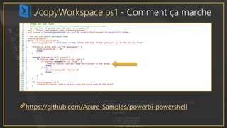 ./copyWorkspace.ps1 - Comment ça marche
https://github.com/Azure-Samples/powerbi-powershell
 
