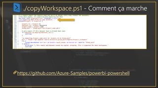./copyWorkspace.ps1 - Comment ça marche
https://github.com/Azure-Samples/powerbi-powershell
 