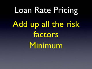 Loan Rate Pricing
Add up all the risk
factors
Minimum
 