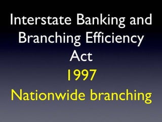 Interstate Banking and
Branching Efficiency
Act
1997
Nationwide branching
 