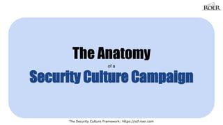 The Anatomy 
of a 
Security Culture Campaign 
The Security Culture Framework: https://scf.roer.com 
 