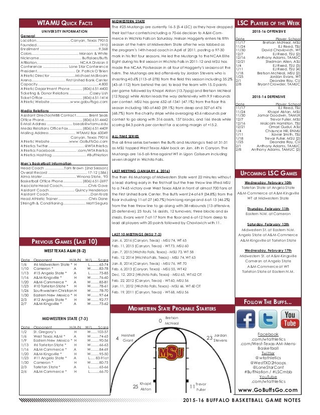 WT Men's Basketball Game Notes (2916)