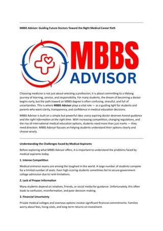 MBBS Advisor - Your Premier Guide to MBBS | PDF
