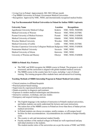 MBBS in Poland: 2026-2027: A Guide to Indian Medical Aspirants! | PDF
