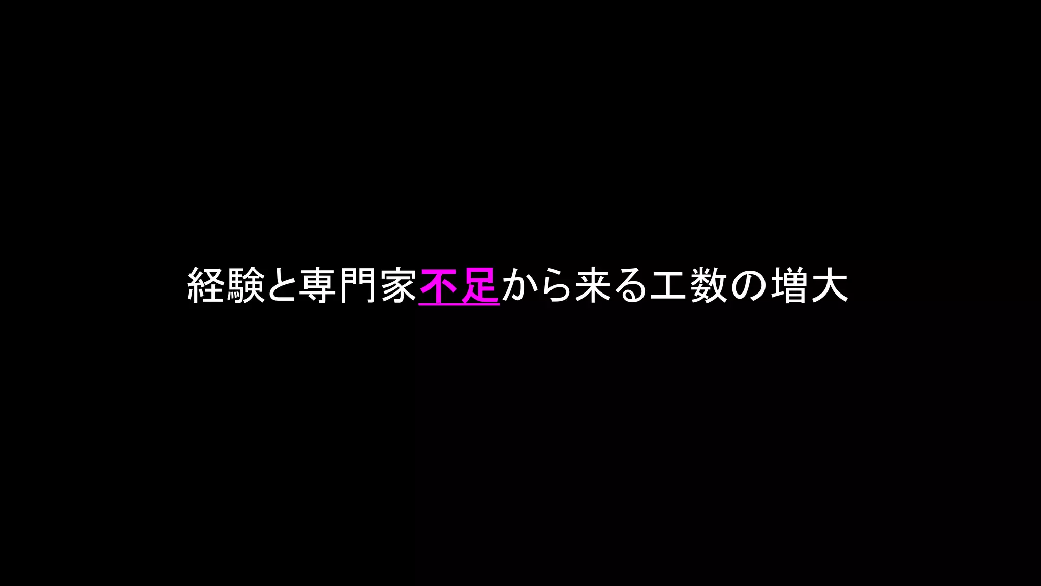 経験と専門家不足から来る工数の増大
 