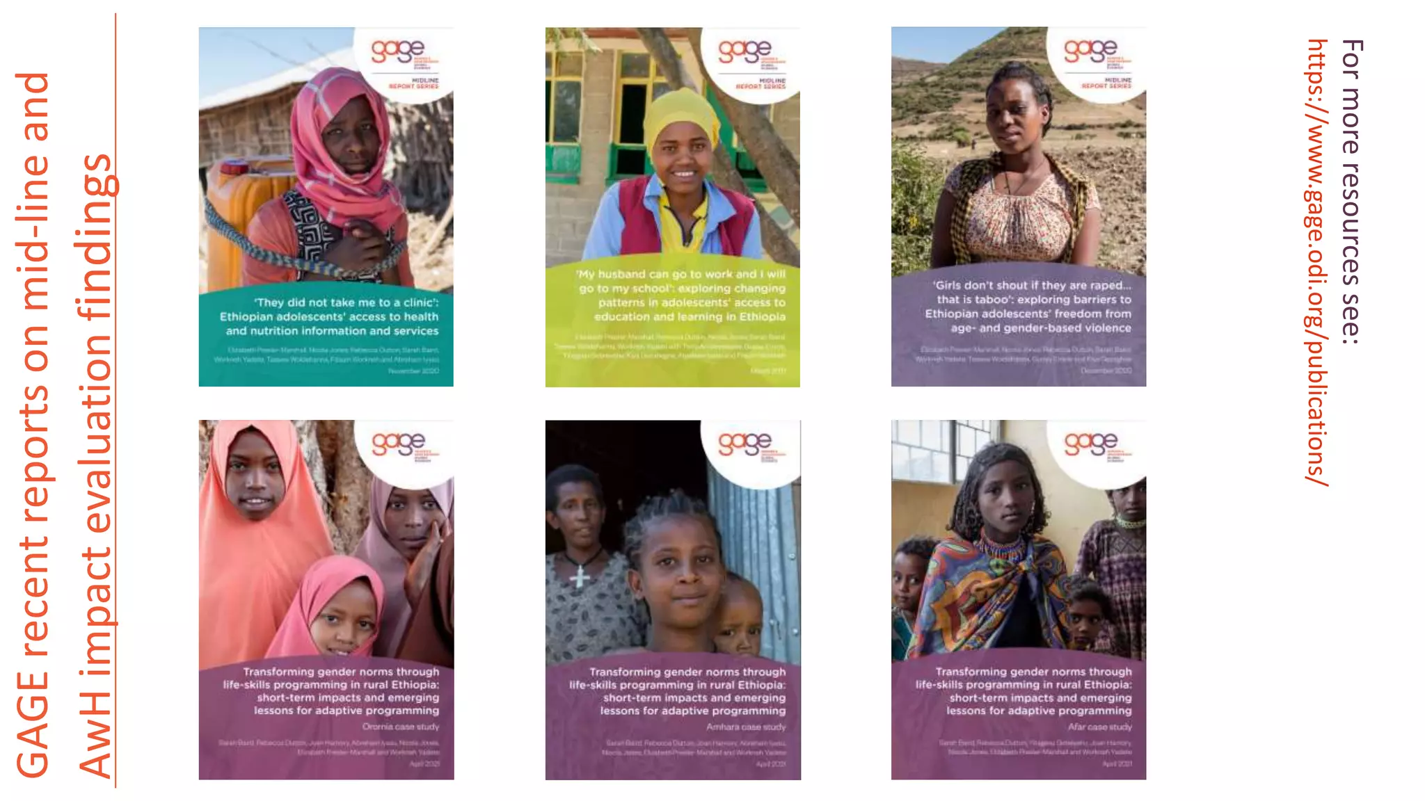 GAGE
recent
reports
on
mid-line
and
AwH
impact
evaluation
f
indings
For
more
resources
see:
https://www.gage.odi.org/publications/
 