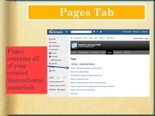 Pages Tab


Pages
contains all
of your
created
instructional
materials.
 