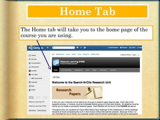 Home Tab
The Home tab will take you to the home page of the
course you are using.
 