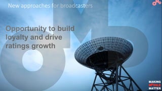 New approaches for broadcasters
Opportunity to build
loyalty and drive
ratings growth
 