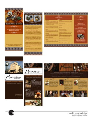 Purcellville, VA 20132
                                                                                              198 North 21st Street




                                         Great meals, great moments.



                                                         A             family meal on Sun-
                                                            day afternoon. A romantic din-
Great meals, great moments.                                 ner for two on Saturday night.
                                                            A casual celebration with the
                                                            team after the game. A surprise
                                                            mid-week birthday gathering.




                                        W       hatever the occasion,
                                        whatever the season, the ca-
                                                                                                                       Great meals, great moments.


                                        sual elegance and inspired
               198 North 21st Street    food and drink of Magno-
               Purcellville, VA 20132   lia’s at the Mill make great
                        540 338 9800    moments happen.




                                                                                                                                      198 North 21st Street
                                                                                                                                      Purcellville, VA 20132
                                                                                                                                               540 338 9800




      m                                                                                                                           micki brown design
                                                                                                                                        ©2009. All rights reserved.
 