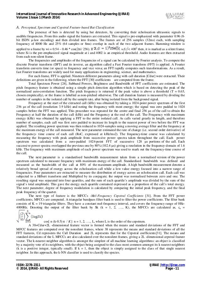 Bat Classification based on Perceptual, Spectrum and Cepstral Feature…