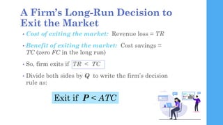 A New Firm’s Decision to Enter
the Market
• In the long run, a new firm will enter the market if
it is profitable to do so...