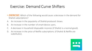 Exercise:	
  Demand	
  Curve	
  Shifters	
  
• EXERCISE:	
  Which	
  of	
  the	
  following	
  would	
  cause	
  a	
  decr...