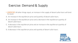 Takeaways	
  
• In	
  market	
  economies,	
  prices	
  adjust	
  to	
  balance	
  
supply	
  and	
  demand.	
  
• Equilib...