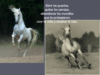Abrir las puertas, 
quitar los cerrojos, 
abandonar las murallas 
que te protegieron. 
vivir la vida y aceptar el reto, 
 