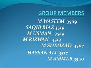 M WASEEM 3509
SAQIB RIAZ 3519
M USMAN 3529
M RIZWAN 3513
M SHEHZAD 3507
HASSAN ALI 3517
M AMMAR 3540
 