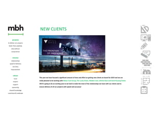 NEW CLIENTS
This year we have focused a significant amount of time and effort on getting new clients on board for 2019 and we are
really pleased to be working with Motor Fuel Group, The Lucky Onion, Walden Care, Infinite Base and Send Housing Estate.
2019 is going to be an exciting year as we look to make the most of the relationships we have with our clients and to
ensure delivery of all our projects with speed and accuracy!
 