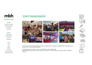 STAFF ENGAGEMENT
Our Spring event was very well received by our staff, the younger members of the team do enjoy giving the more senior staff a run-
around, even if it’s some competitive bowling…
We celebrated the end of a great summer event at RoofEast for some rooftop bowling
Some down-time with your awesome team members is so important – work hard, play hard – with a bit of healthy competition
thrown in!
 