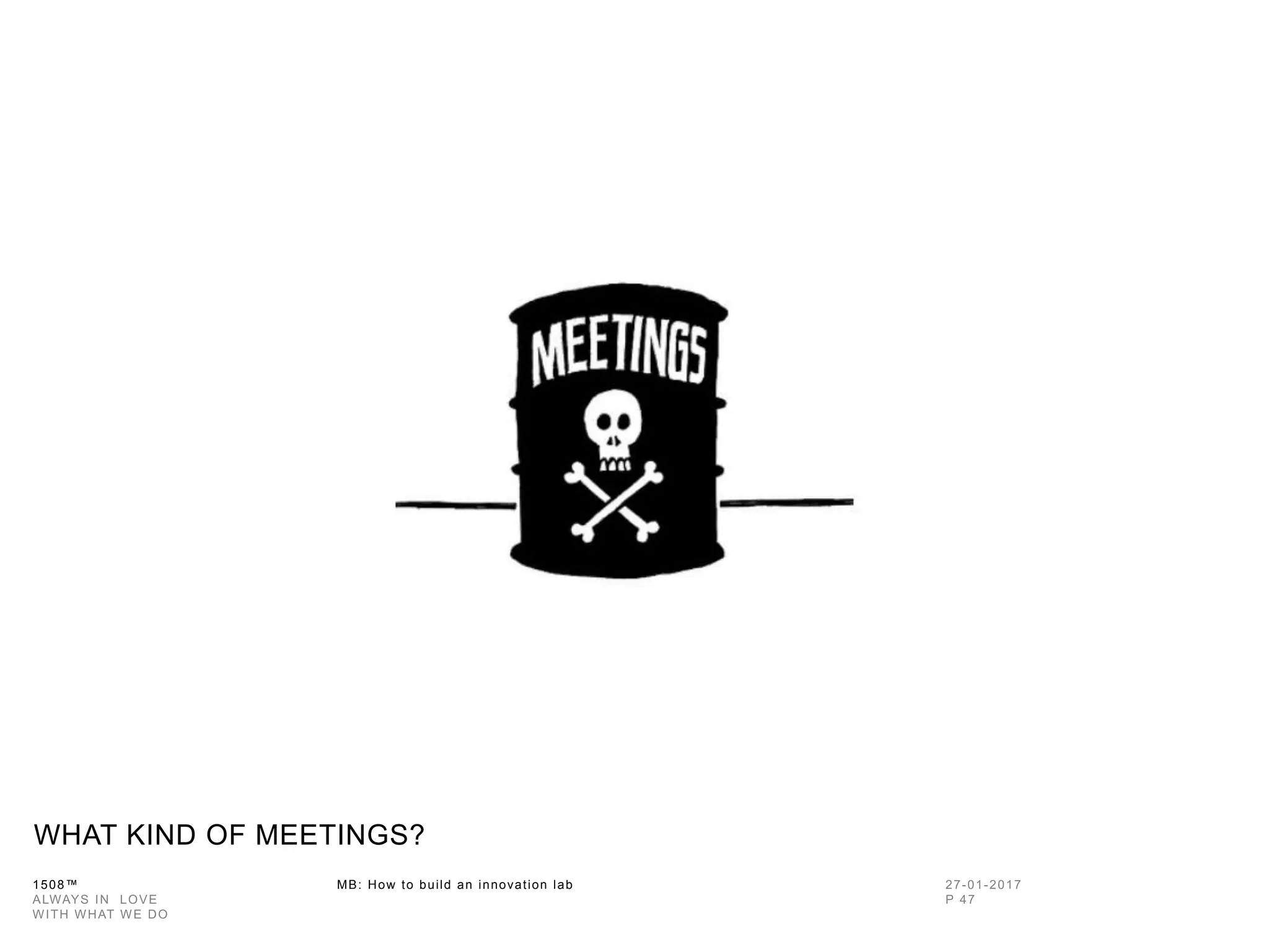 1508™ MB: How to build an innovation
lab
WHAT KIND OF MEETINGS?
 